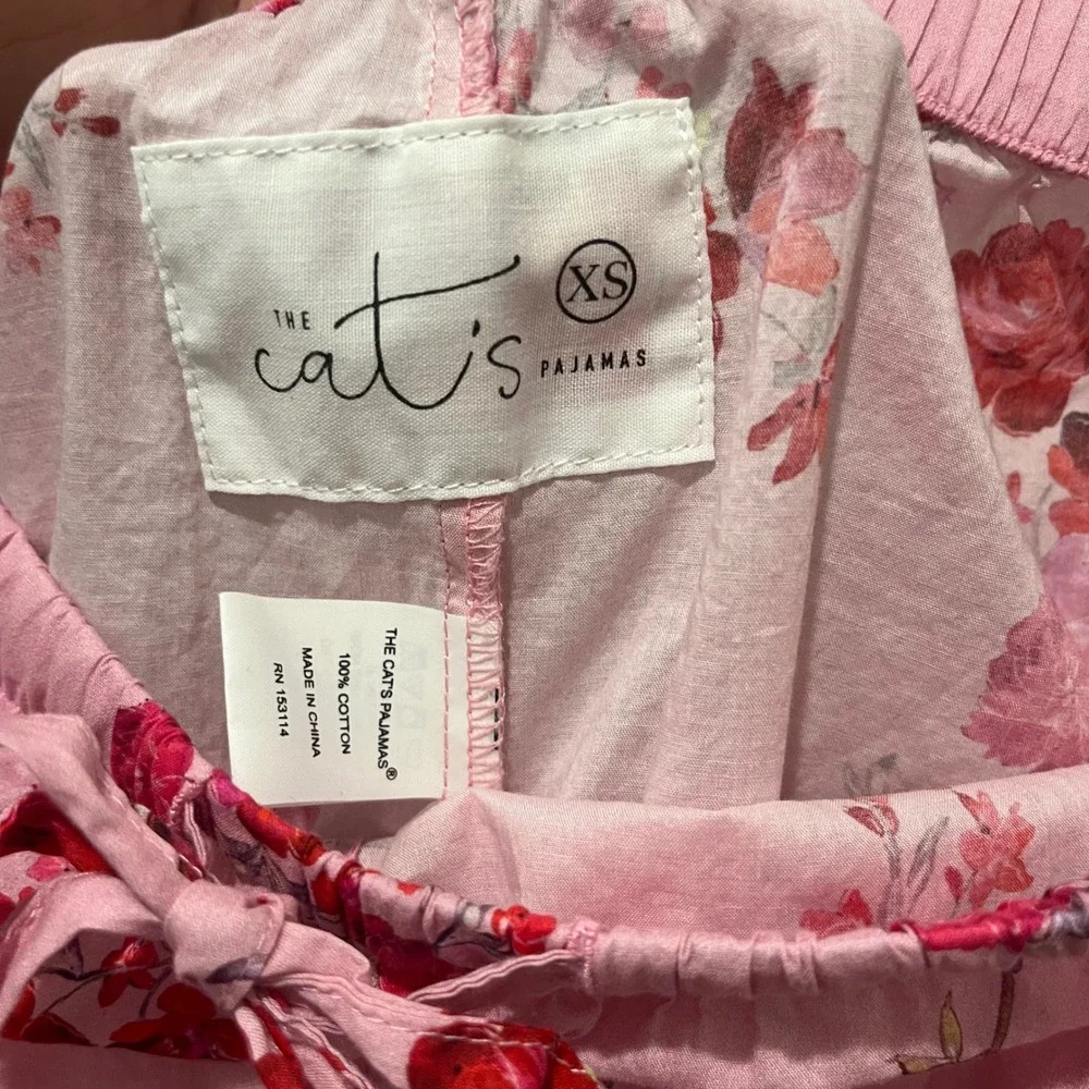 The Cat's Pajamas‎ Pants Womens XS Pink Floral Cotton Drawstring Loungewear